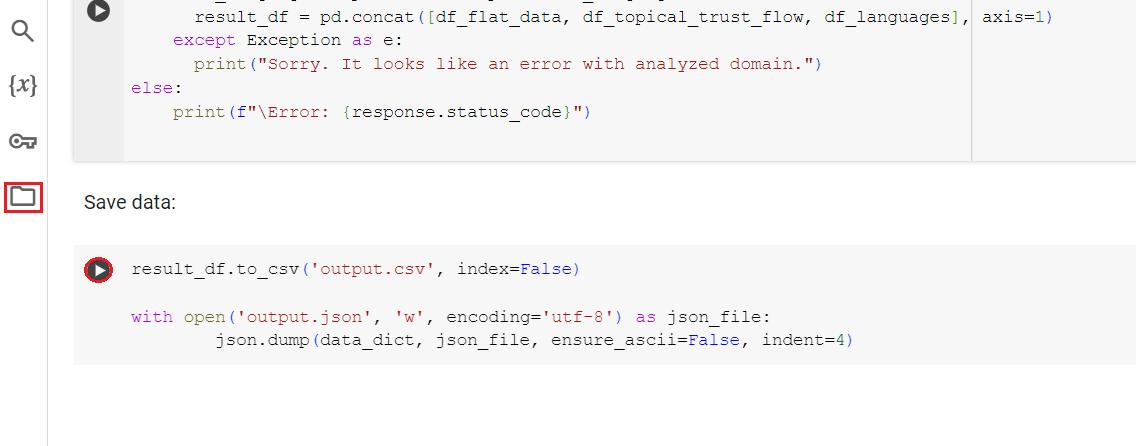 After scraping data from Majestic using the Web Scraping API, you will get two files, JSON and CSV, with all the scraped data. These files can be found in the project folder.