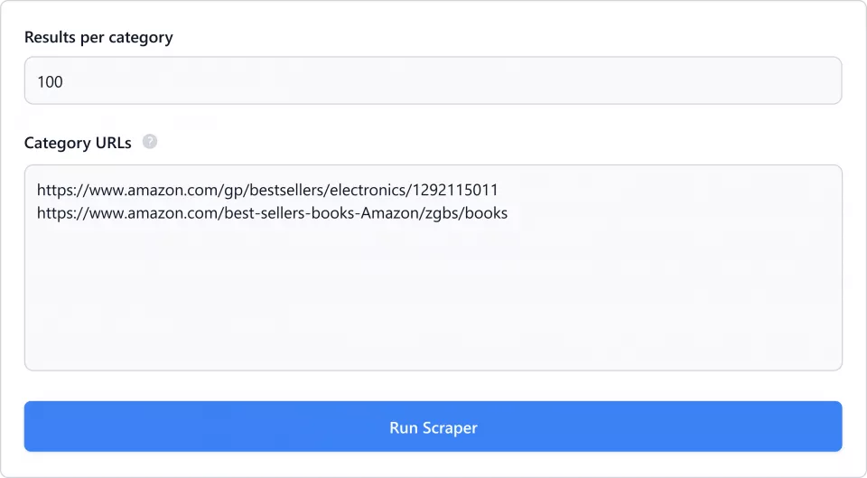 Amazon Best Sellers Scraper Interface