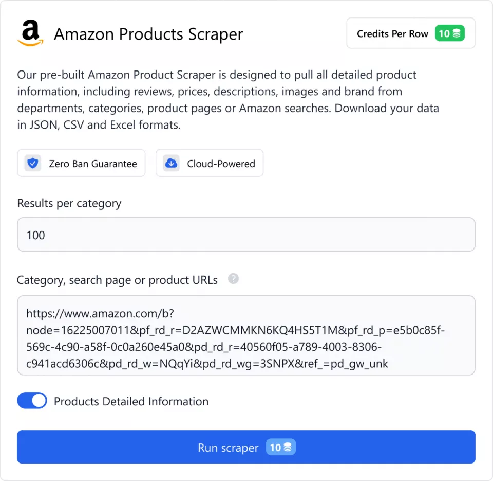 Amazon Products Scraper Interface