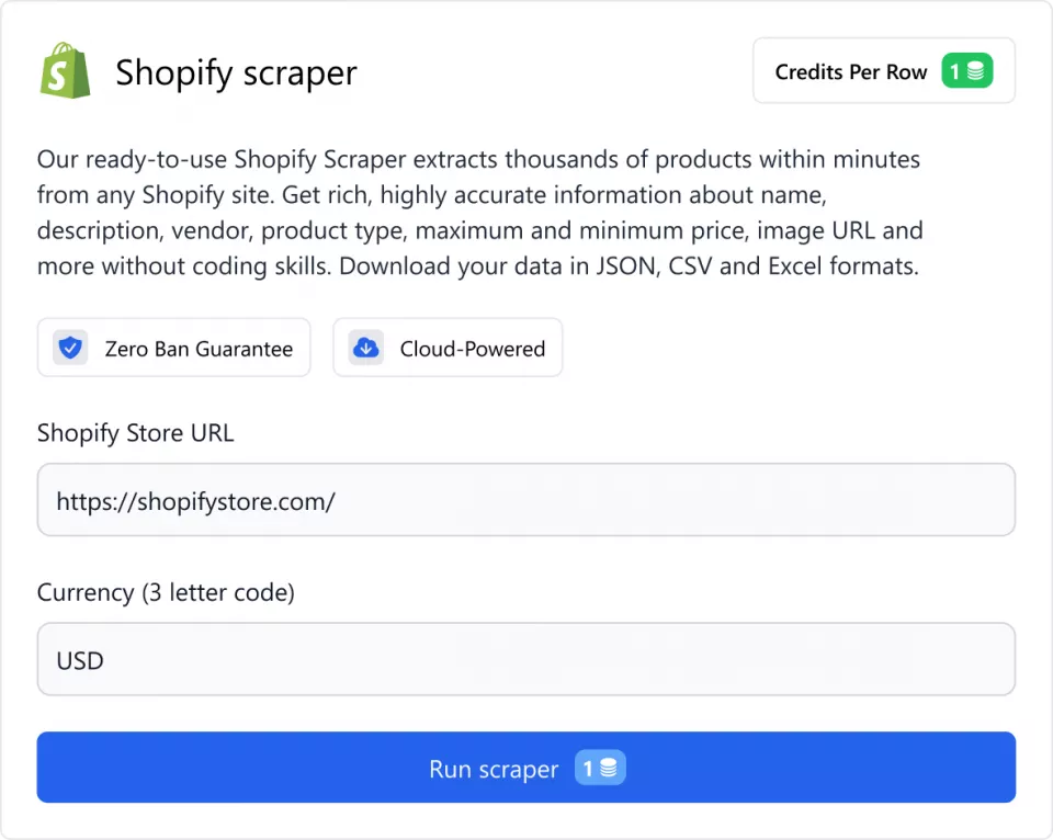 Shopify Scraper Interface